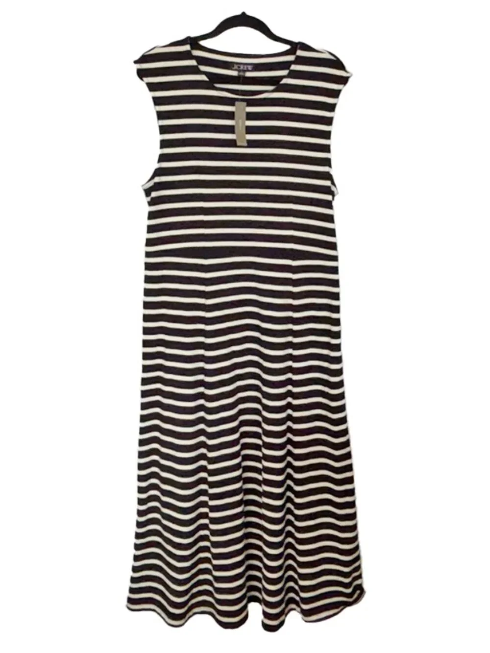 J. Crew Black & White Striped Cap Sleeve A-Line Midi Dress - Size L - NWT - Picture 2 of 5
